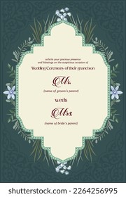 Wedding invitation arch design with floral frame. Vector illustration.