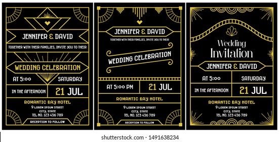 Wedding Invitation Art Deco Gatsby's Roaring Twenties Style vector art