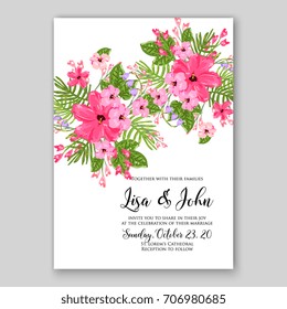 Wedding invitation autumn floral card template red hibiscus