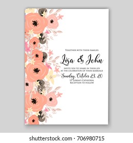 Wedding invitation autumn floral card template cream rose