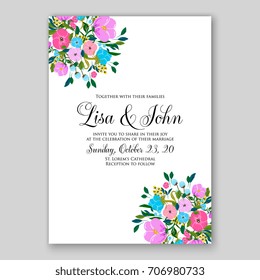 Wedding invitation autumn floral card template violet peony