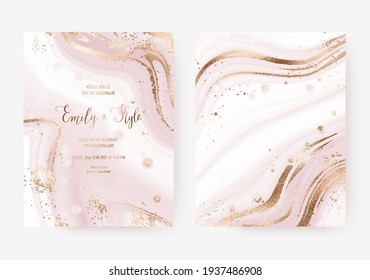 Wedding invitation background design with gold waves and dust.