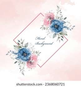 wedding invitation background with roses watercolor illustration square frame