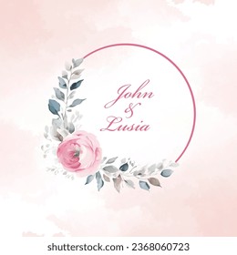 wedding invitation background with roses watercolor illustration circular frame