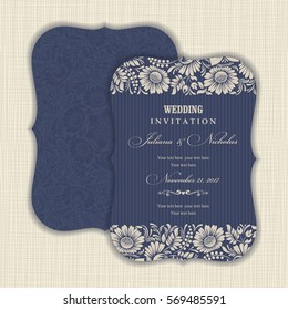 Wedding  Invitation  with baroque pattern. Size: 5" x 7". Beautiful Victorian ornament. Frame with floral elements.  The front and back side. Add photos and text to both sides of this flat card.