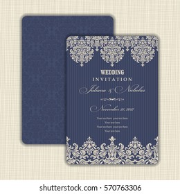 Wedding Invitation with baroque pattern. Size: 5" x 7". Beautiful Victorian ornament. Frame with floral elements. The front and back side. Add photos and text to both sides of this flat card.