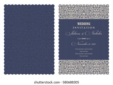 Wedding Invitation with baroque pattern. Size: 5" x 7". Beautiful Victorian ornament. Frame with floral elements. The front and back side. Add photos and text to both sides of this flat card.