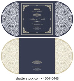Wedding Invitation Baroque. Template for laser cutting. Open card. The front and rear side. It can be used as an envelope.