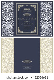 Wedding Invitation Baroque. Template for laser cutting. Open card. The front and rear side. It can be used as an envelope.