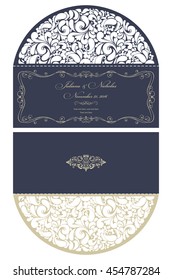 Wedding Invitation Baroque. Template for laser cutting. Open card. The front and rear side. It can be used as an envelope.