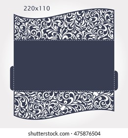 Wedding Invitation Baroque. Template for laser cutting. Open card. It can be used as an envelope. Folded size 220x110 mm. 