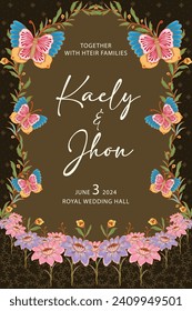 Wedding invitation with beautiful batik pattern design 