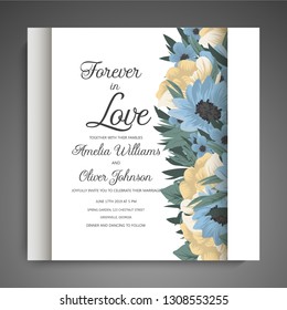 Wedding invitation. Beautiful blooming flowers. Vintage greeting card. Frame.