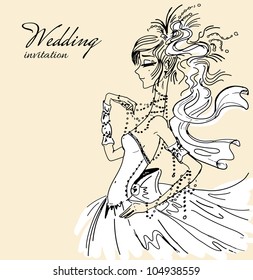 Wedding invitation with beautiful bride
