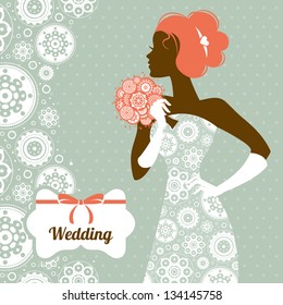 Wedding invitation. Beautiful bride silhouette	