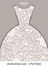 Wedding invitation with beautiful elegant wedding dress. Vector illustration