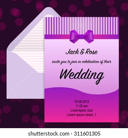 Wedding invitation and beautiful envelope. Vector illustration.