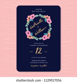 wedding invitation with beautiful floral frame