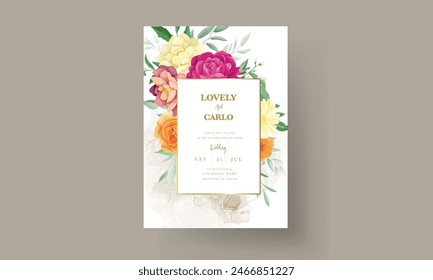 wedding invitation with beautiful flower floral frame