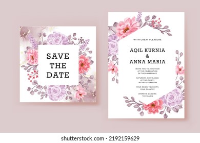 wedding invitation with beautiful flower frame peach