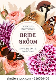 Wedding invitation with beautiful flowers