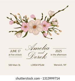 Wedding invitation. Beautiful flowers. Greeting card. Frame.