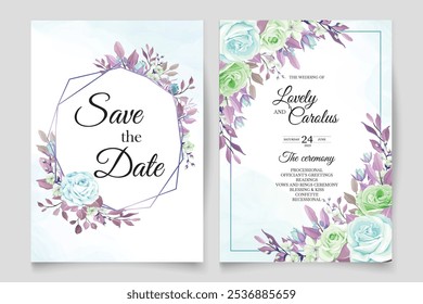 Convite de casamento com bonito cartão de aquarela. Ilustrador e designer. Convites de casamento, salvar a data, Convites de aniversário, Convites de vídeo, E-Cards.