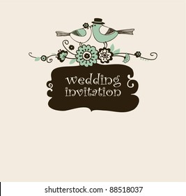 wedding invitation with birds