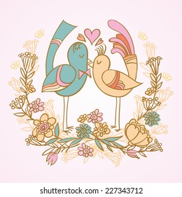 wedding invitation with birds and flowers