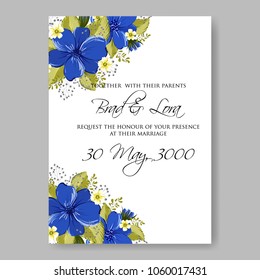 Wedding invitation blue floral vector background template