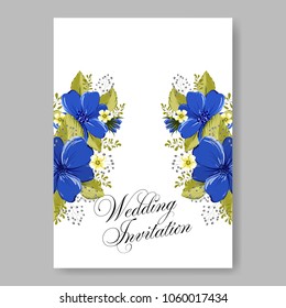 Wedding invitation blue floral vector background template