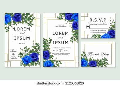 Wedding invitation with blue flower and leaf