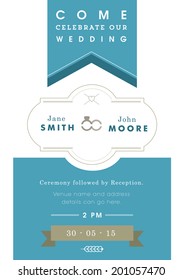 Wedding invitation blue ribbon theme