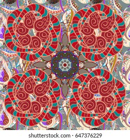 For wedding invitation, book cover or flyer. Beige background with colored ornament mandala, based on ancient greek and islamic ornaments.