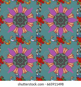 For wedding invitation, book cover or flyer. Background with colored ornament mandala, based on ancient greek and islamic ornaments.