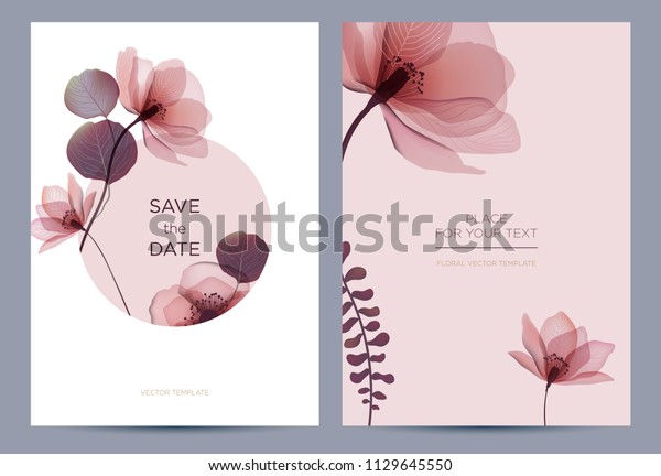 植物学式の結婚式の招待状 白い背景にピンクの花 招待の背景 ショップ 美容院 スパ のベクター画像素材 ロイヤリティフリー