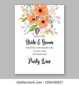 Wedding invitation or bridal shower floral vector card template printable background for marriage peony rose