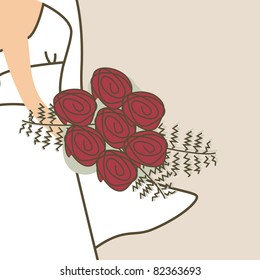 Wedding invitation with bride and bouquet