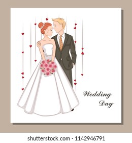 Wedding invitation with  bride and groom