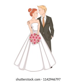 Wedding invitation with  bride and groom