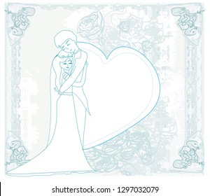 Wedding invitation with bride and groom