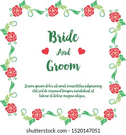 Wedding invitation for bride and groom, with feature green leaf flower frame. Vector