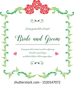 Wedding invitation for bride and groom, with feature green leaf flower frame. Vector