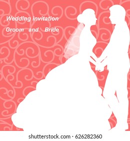 Wedding invitation with the bride and groom on an abstract background. Bride and groom. Vector illustration.