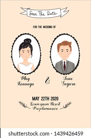 wedding invitation with bride and groom portrait