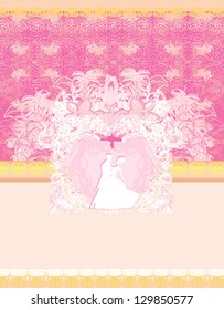  Wedding invitation with bride and groom. Vector format