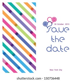 a wedding invitation with a bright pattern in a strip