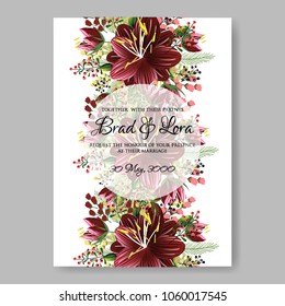 Wedding Invitation Burgundy Color Hibiscus Floral Vector Background Template