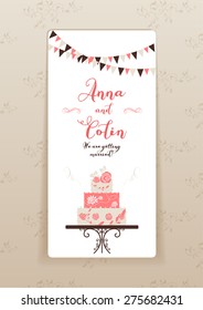 Wedding invitation with cake. Elegant wedding design for  leaflet, cards, invitation and so on. Place for text.