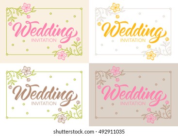 wedding invitation, calligraphy, handwritten text, flower frame, greeting cards